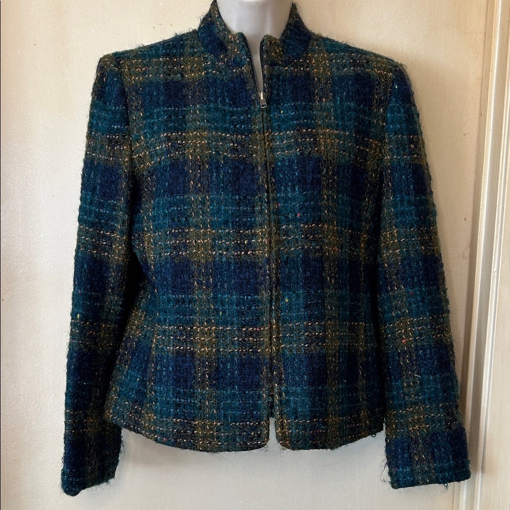 Jones New York Vintage Plaid Mohair/Wool Jacket - Blue and Green size 6
